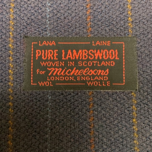 Pure Lambswool Woven in Scotland for Michelson's Navy striped scarf 56"x10" VGUC - Picture 2 of 8